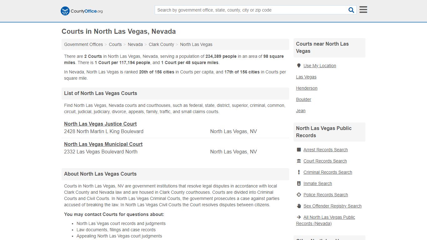 Courts - North Las Vegas, NV (Court Records & Calendars) - County Office